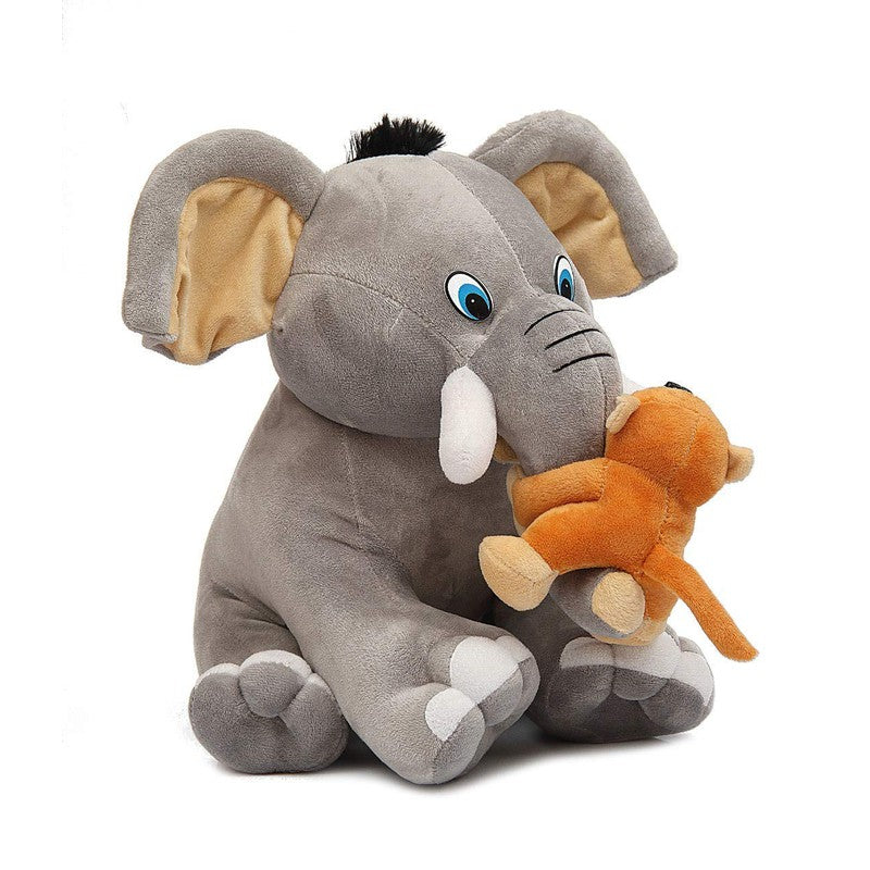 Baby Elephant with Monkey Soft Toy (Grey)