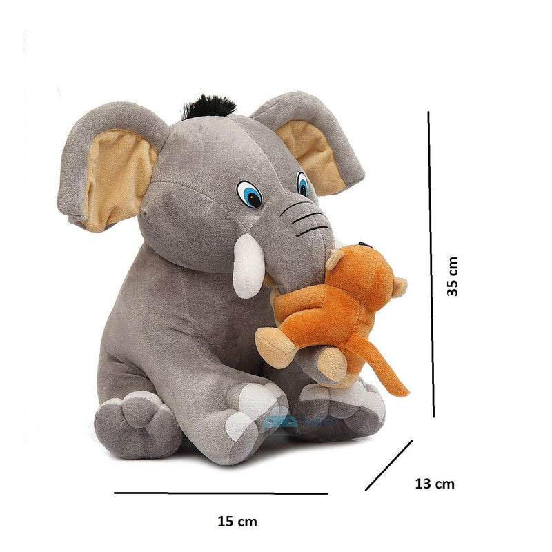 Baby Elephant with Monkey Soft Toy (Grey)