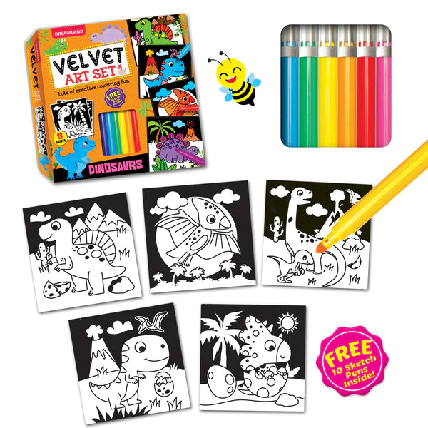 Dinosaurs - Velvet Art Set With 10 Free Sketch Pens