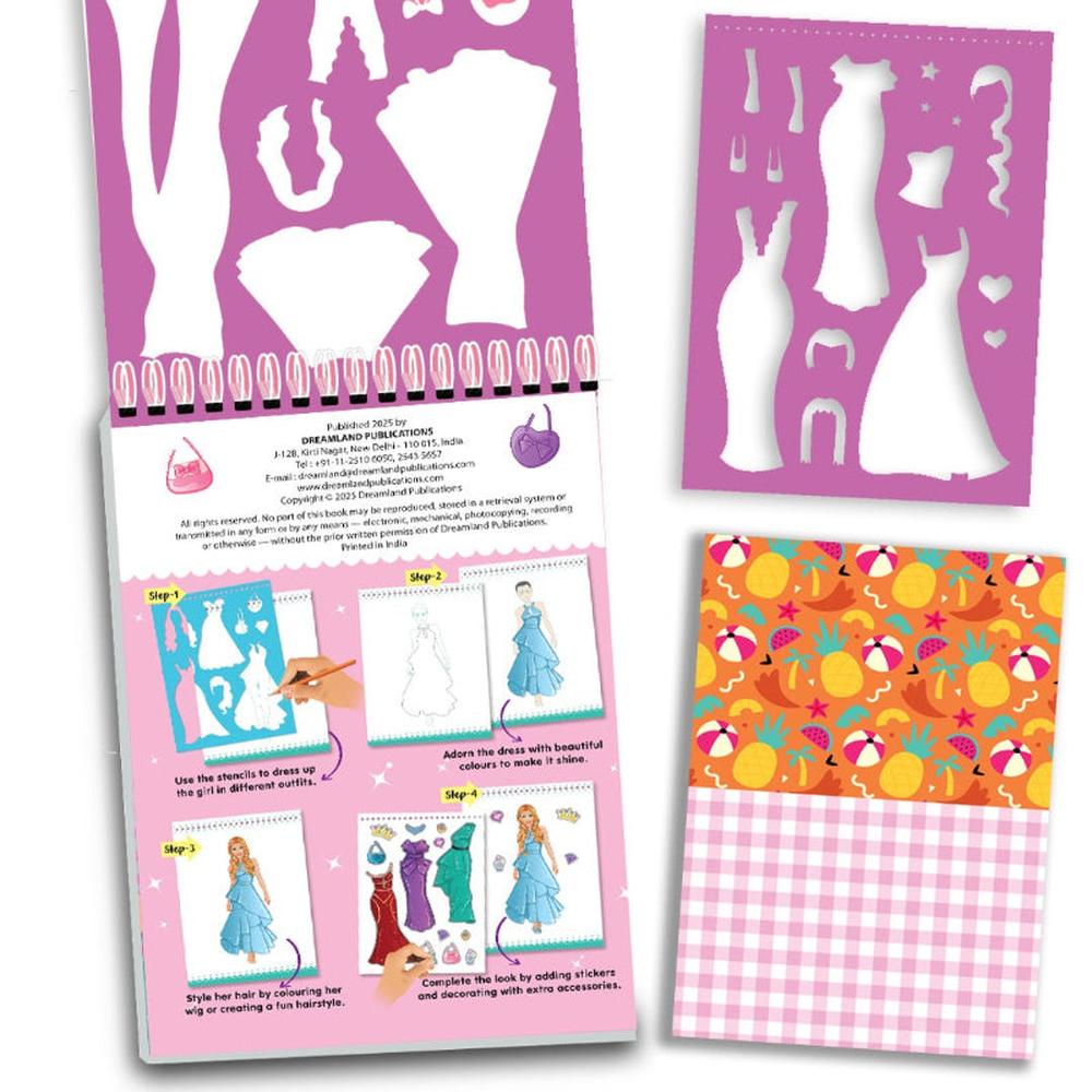 Dreamland Publications Creative Design Activity Book with Sticker, Stencil Sheets (4-8 Years) | Pink