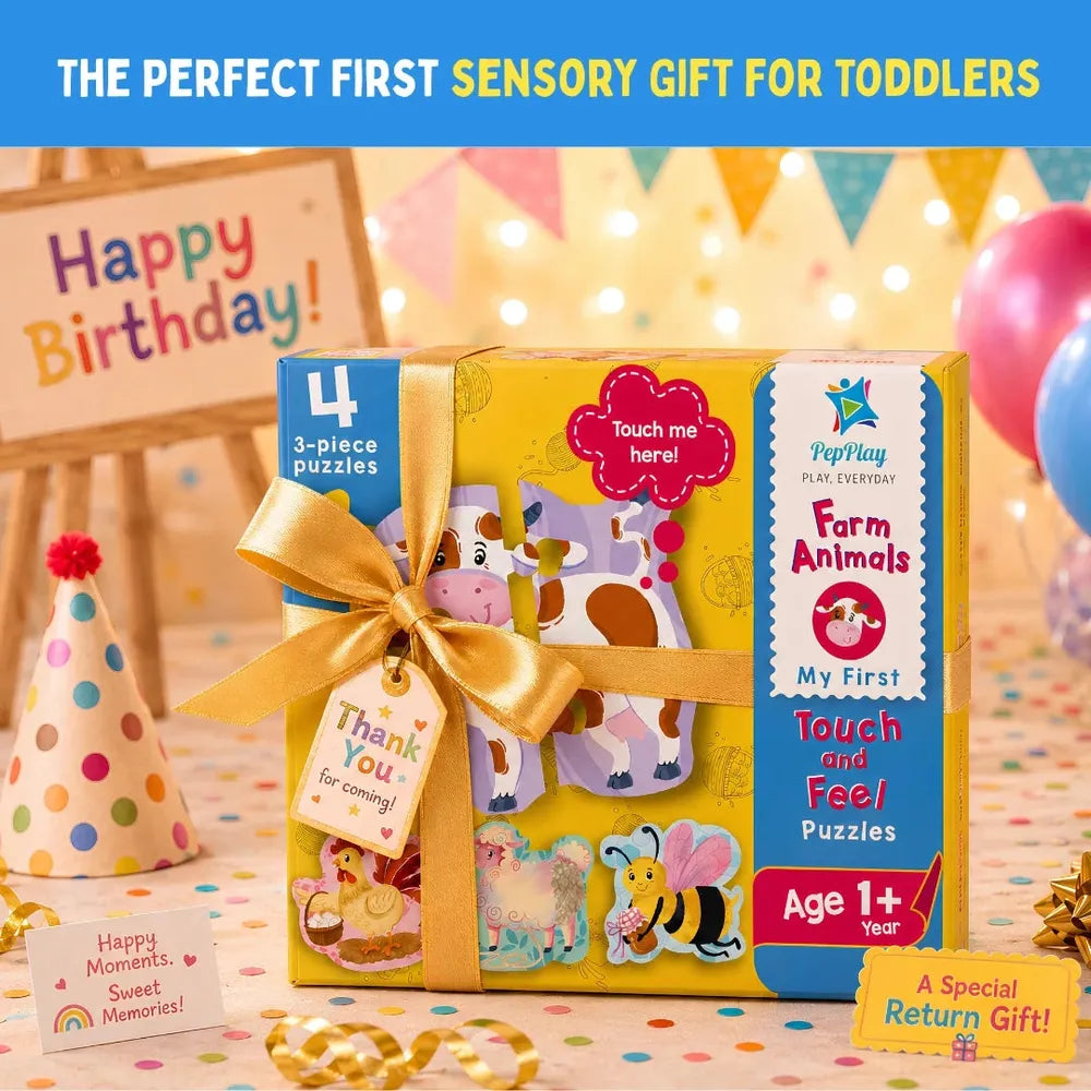 PepPlay My First Touch & Feel Puzzles - Farm Animals | Sensory Learning for Toddlers | 4 three-piece puzzles