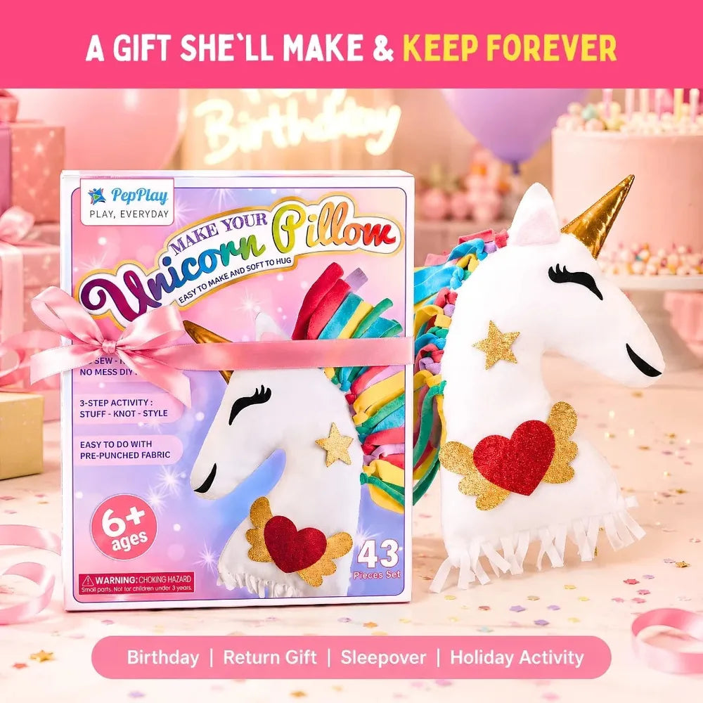 PepPlay Make Your Unicorn Pillow | No-Sew DIY Craft Fun | 43 Pieces Set