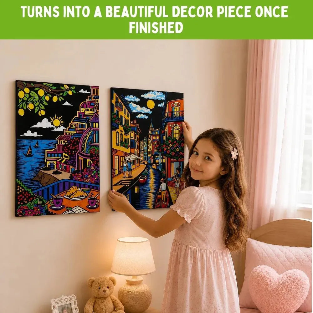 PepPlay Velvet Colouring Canvas | Set of 2 – City Scape Series - Venice & Amalfi Coast