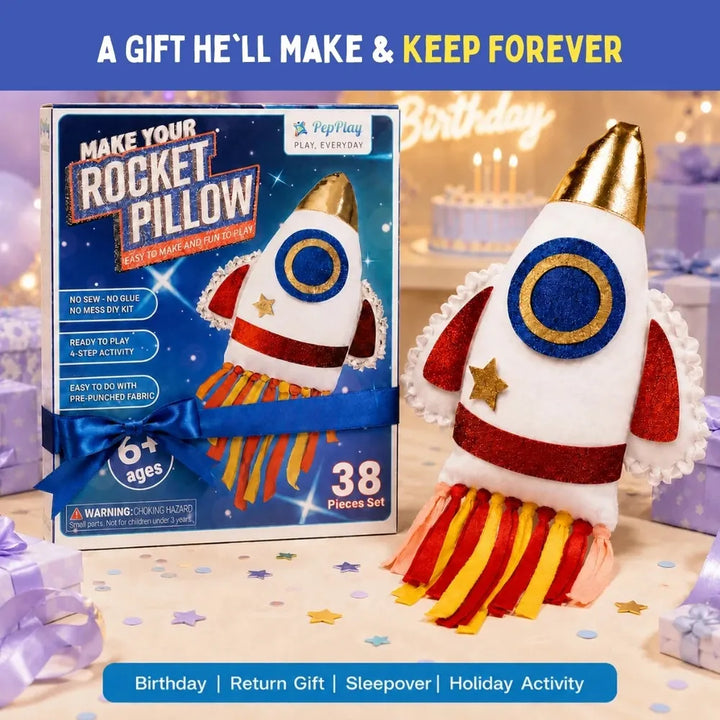PepPlay Make Your Rocket Pillow | No-Sew DIY Craft Fun | 38 Pieces Set
