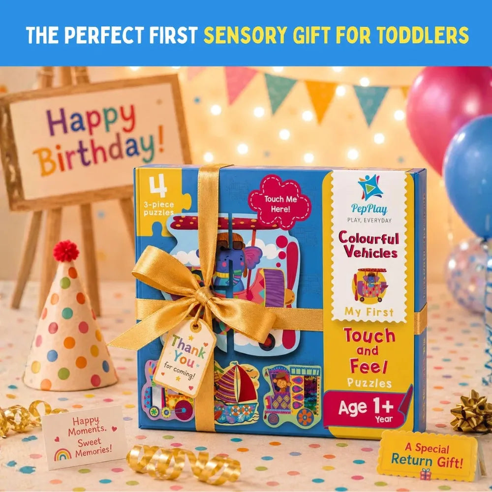 PepPlay My First Touch & Feel Puzzles - Colourful Vehicles | Sensory Learning for Toddlers | 4 three-piece puzzles