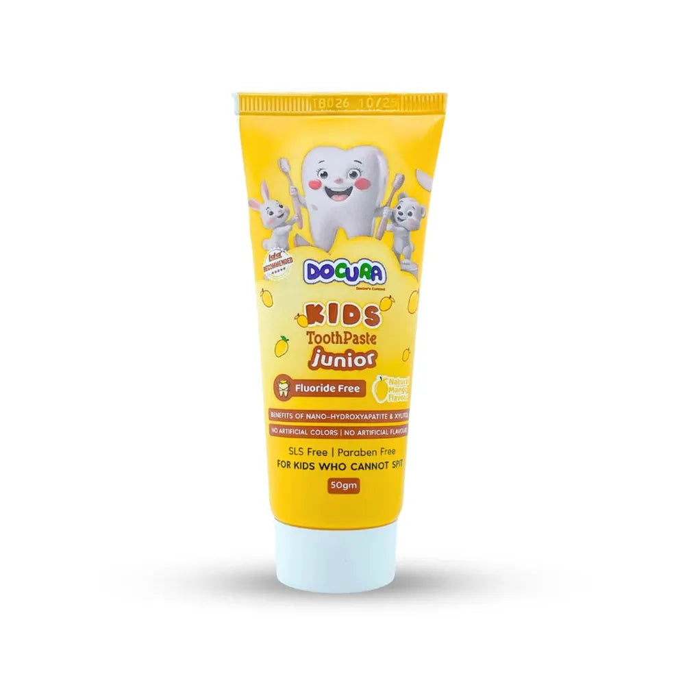 Docura Junior Kids Tootpaste + Free Baby Finger Toothbrush | 50g (Mango Flavour)