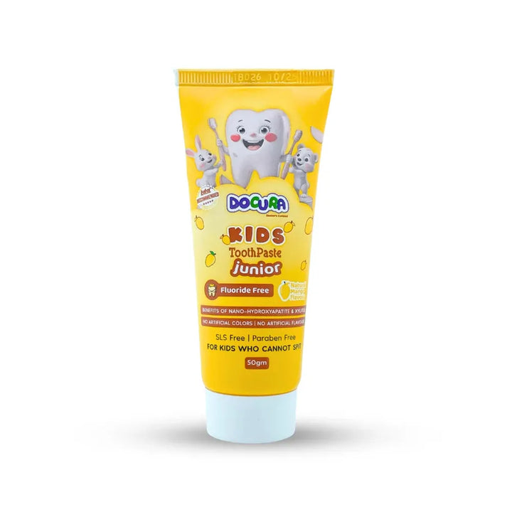 Docura Junior Kids Tootpaste + Free Baby Finger Toothbrush | 50g (Mango Flavour)