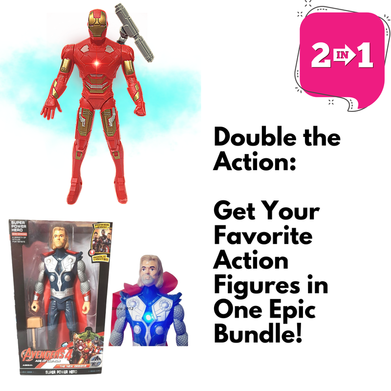 Thor | Thor with Hammer Action Figures | Iron Man Action Figures | (Thor & Iron Man - 2 in 1)