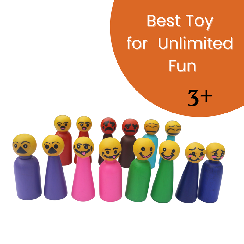 Wooden Peg Dolls 14 PCS Toy for Kids Vegetable Colored safe ( EMOTIONS )