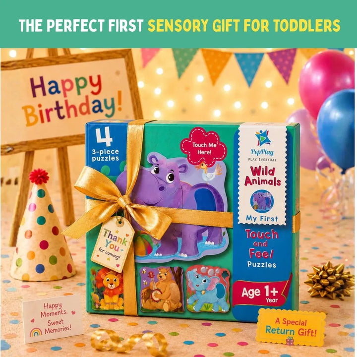 PepPlay My First Touch & Feel Puzzles - Wild Animals | Sensory Learning for Toddlers | 4 three-piece puzzles