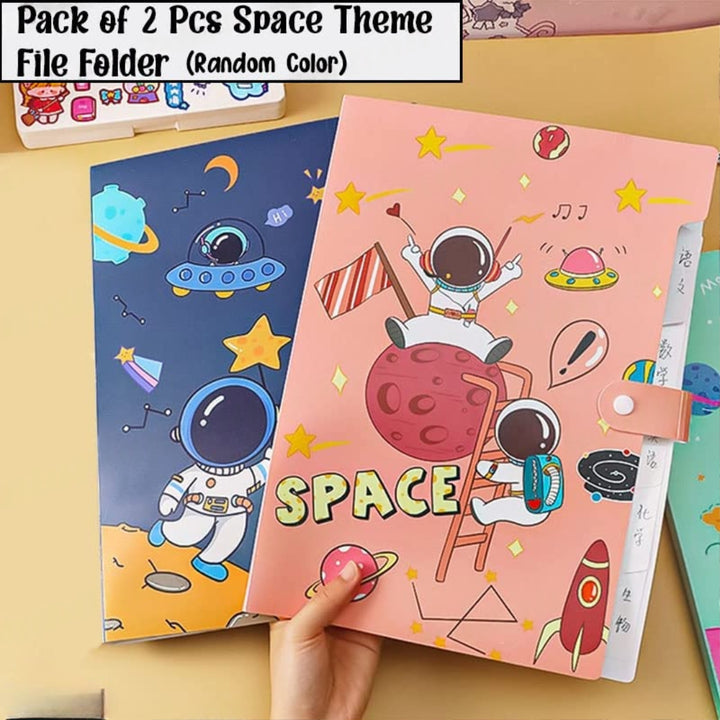 FunBlast Pack of 2 Space Theme Multicolor A4 File Folder with 6 Pockets