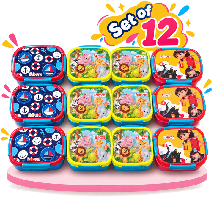 Set of 12 Colourful Plastic Lunch Boxes – Assorted Colours for Kanjak Gifts | Kanjak Special