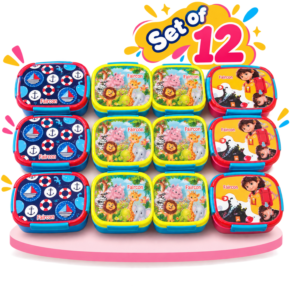 Set of 12 Colourful Plastic Lunch Boxes – Assorted Colours for Kanjak Gifts | Kanjak Special