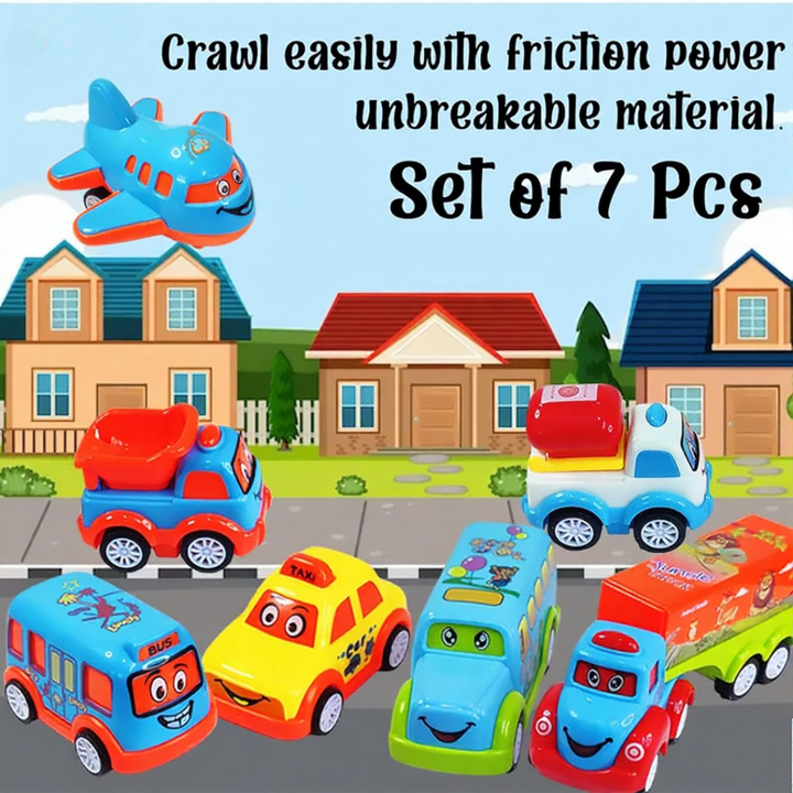 FunBlast Set of 7 Push and Go Crawling Vehicles Toy (1-4 Years)