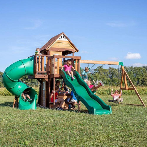Cedar Cove Swing Set - Dual Slides, Climbing Wall, Clubhouse & More | Weight- 222.7 Kg (3-10 Years)