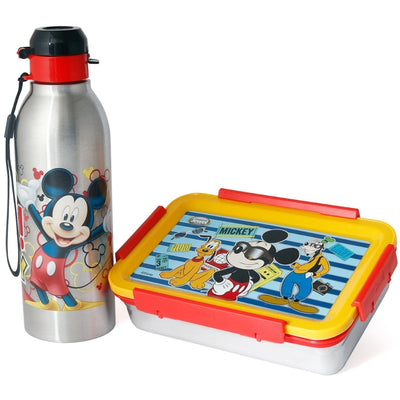 Original Licensed Disney Marvel Steel Lunch box and Merit & Clip Up Cartoon Water Bottle - Mickie Mouse