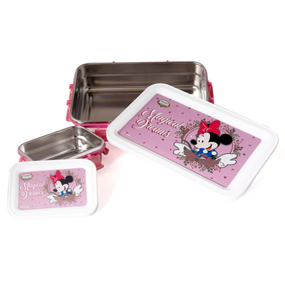Original Licensed Disney Marvel Steel Lunch box and Merit & Clip Up Cartoon Water Bottle - Minie Mouse