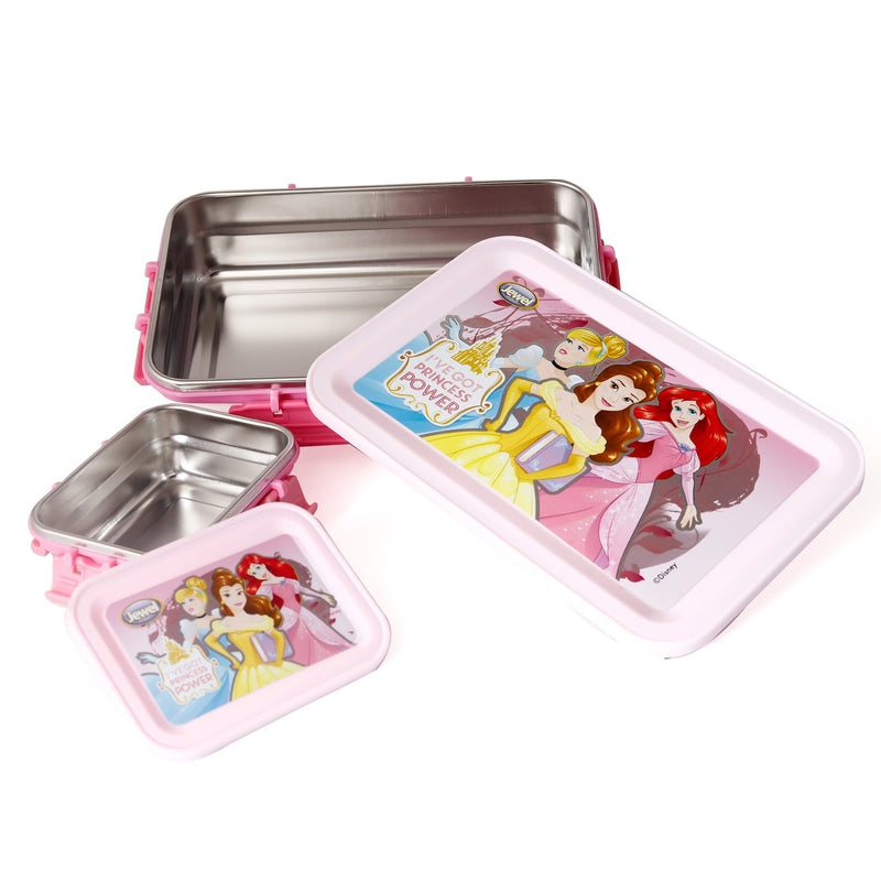 Original Licensed Disney Marvel Steel Lunch box and Merit & Clip Up Cartoon Water Bottle - Disney Princess