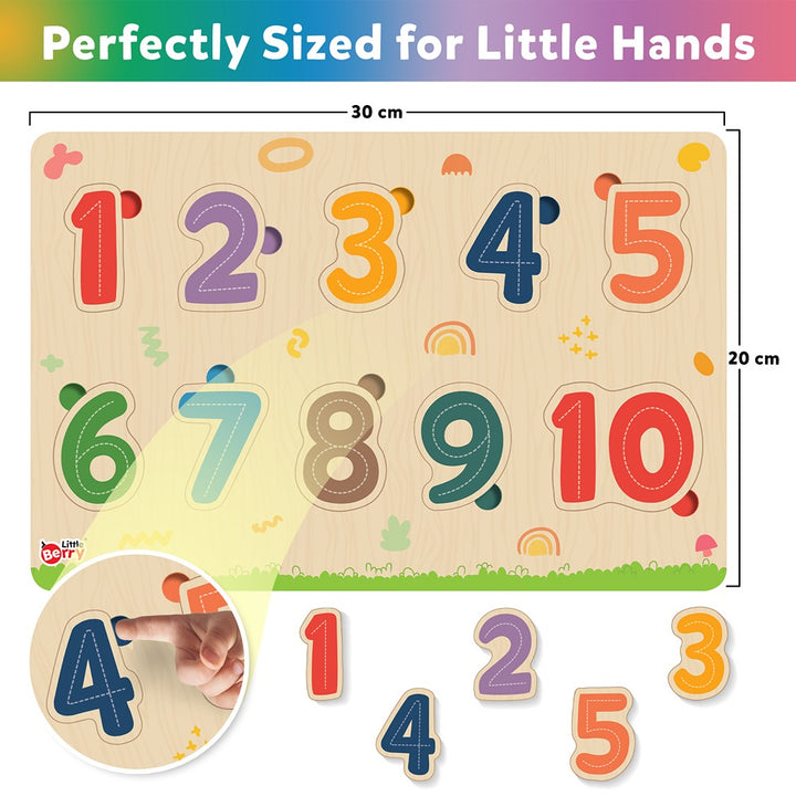 My First Wooden  ABC, Numbers, Fruits, Vegetables, Jungle Animals, Farm Animals Puzzle Tray (Set of 6) | 76 Pegs