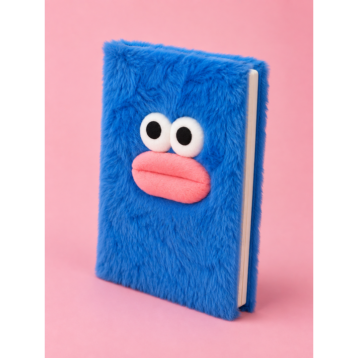 Blue Fluffy Plush A5 Notebook | Cartoon Theme Ruled Journal for Kids | Soft Furry Writing Diary