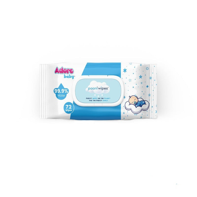Paani Wipes - 72 Count with Lid 99.9% Water (Pack of 2)