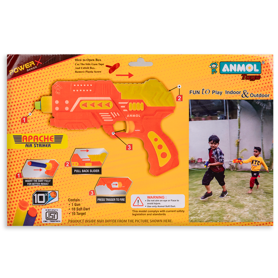 Return Gifts (Pack of 3,5,12) Apache Air Striker Soft Blaster with 10 Darts (Anmol Toys)