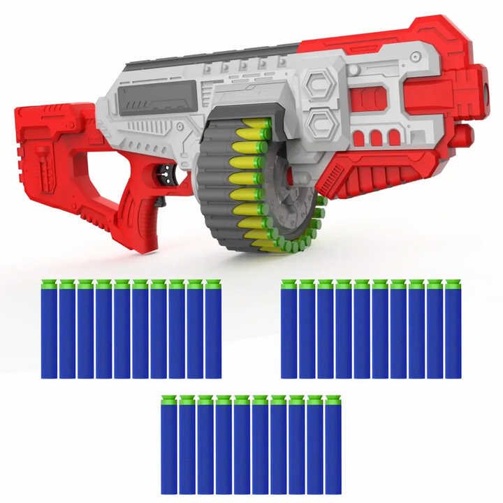 Chanak Battery Operated Motorized Dart Blaster - Street Viper | 30 Foam Bullets, 40 Feet Range | Red-Grey