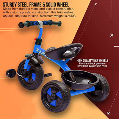 Heavy Duty Topaz Tricycle for Kids | Strongest Frame (Blue) | COD not Available