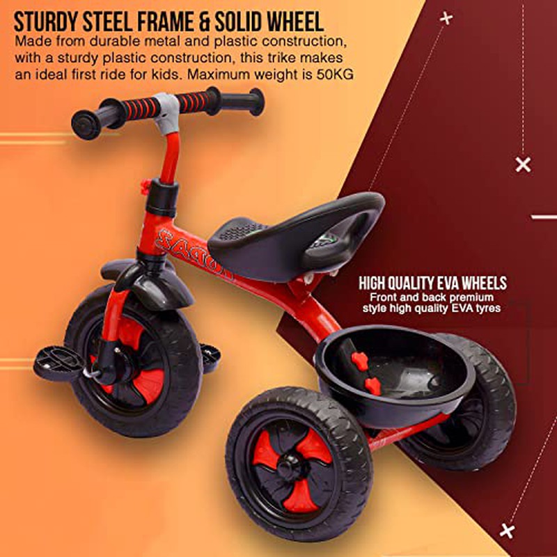 Heavy Duty Topaz Tricycle for Kids | Strongest Frame (Red) | COD not Available