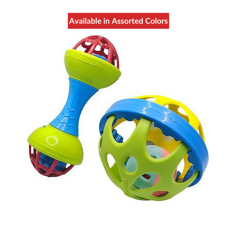 Baby Rattles and Teether Set BPA Free & Non Toxic Pack of 2 (Assorted Colours)