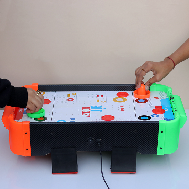 Simarr Small Air Hockey Table-Top Game with 2 Pucks, 2 Paddles, 1 Charger & 4 Legs (5-8 Years)