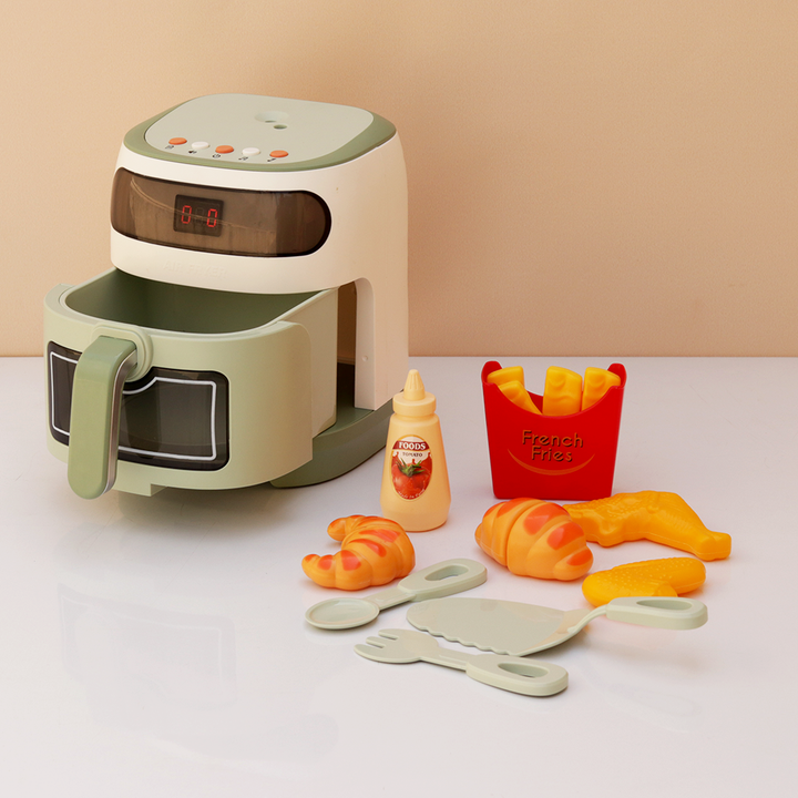 Realistic Air Fryer Set with Steam,Timer, Light & Sound- 14 Pieces (3-8 Years) | Pretend Play