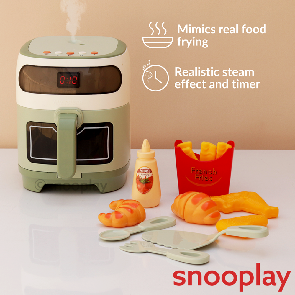 Realistic Air Fryer Set with Steam,Timer, Light & Sound- 14 Pieces (3-8 Years) | Pretend Play