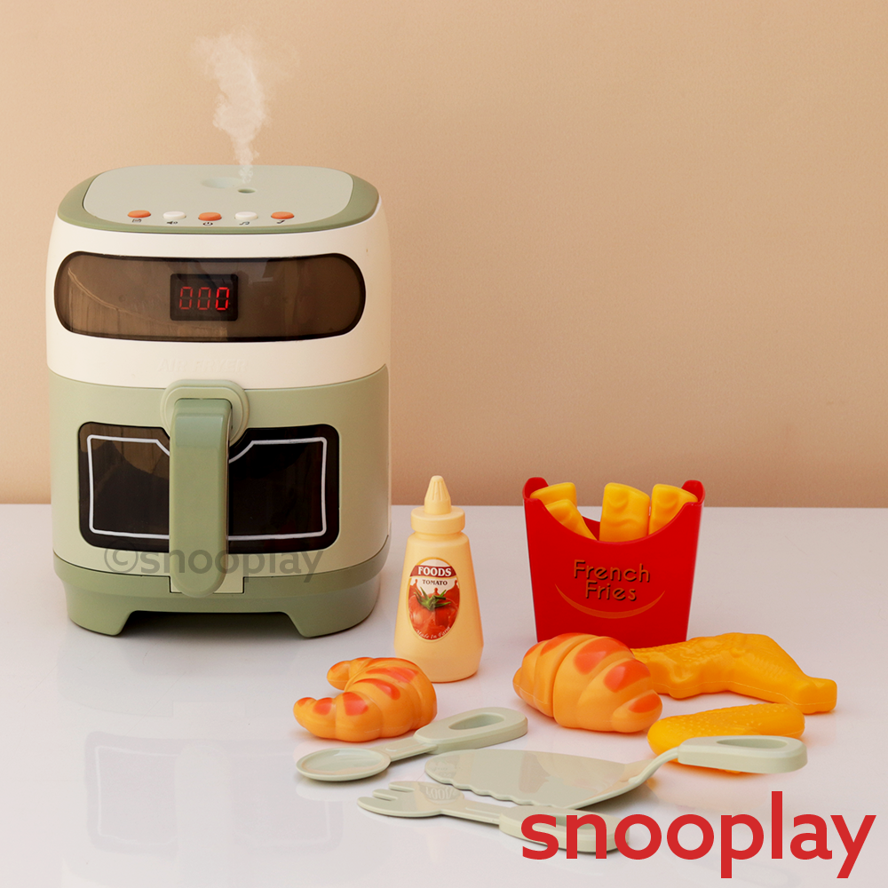 Realistic Air Fryer Set with Steam,Timer, Light & Sound- 14 Pieces (3-8 Years) | Pretend Play