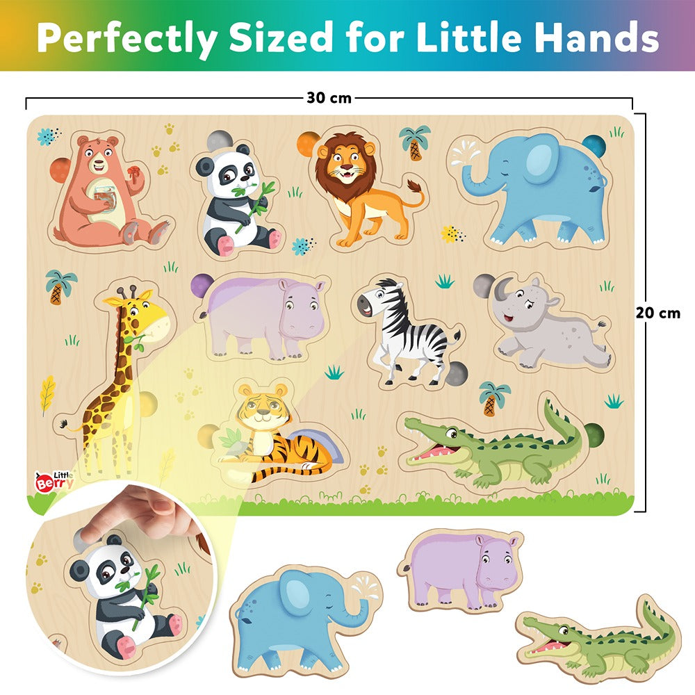 My First Wooden ABC, Numbers, Jungle Animals, Farm Animals, Shape Puzzle Tray (Set of 5) | 68 Pegs