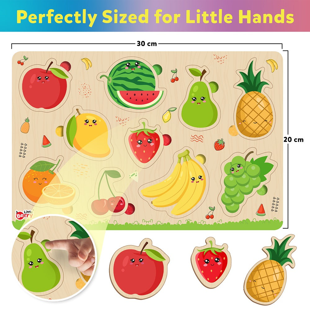 My First Wooden  ABC, Numbers, Fruits, Vegetables, Shapes Puzzle Tray (Set of 5) | 68 Pegs