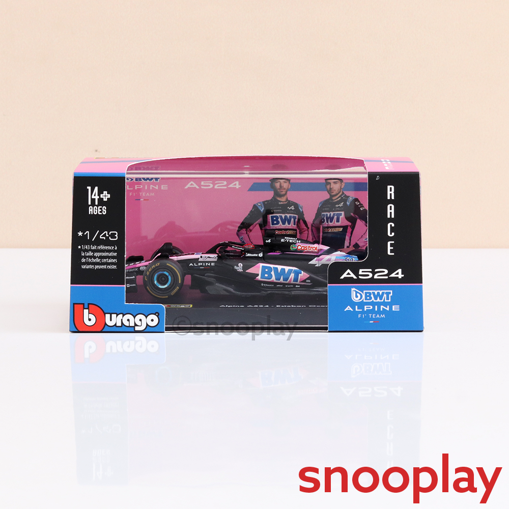 Bburago Original Alpine A524 - Esteban Ocon Licensed Diecast Car | 1:43 Scale (14 Years till Grown Ups)