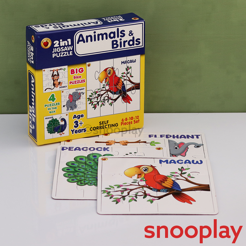 Applefun 'n' learn 2 in 1 Big Size Animal & Birds Jigsaw Puzzle - 36 Pieces (3-4 Years)