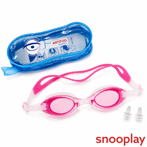 KriTech UV Protection Anti-fog Slip Resistant Swimming Goggles with Ear Plugs | Size: M |  5-15 Years | Pink
