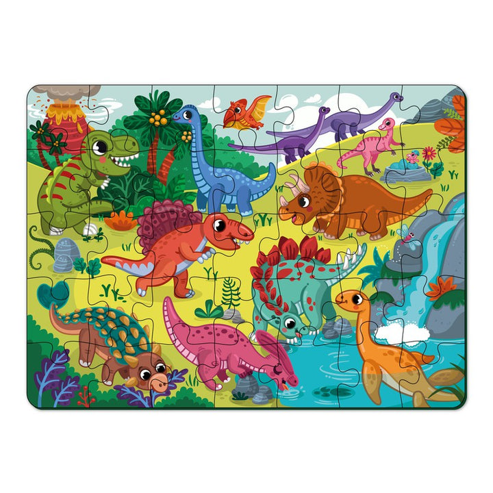 Dinosaurs World 48 Piece  Puzzle  with Booster Cards & Wooden Box