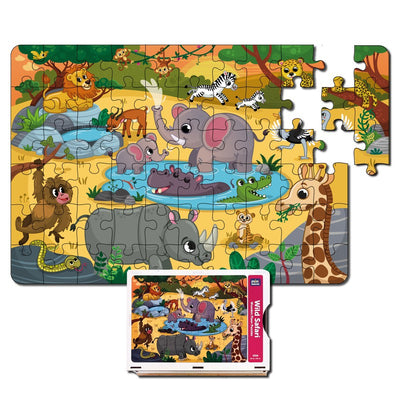 Wild Safari Animals 60 Pieces Wooden Jigsaw Floor Puzzle
