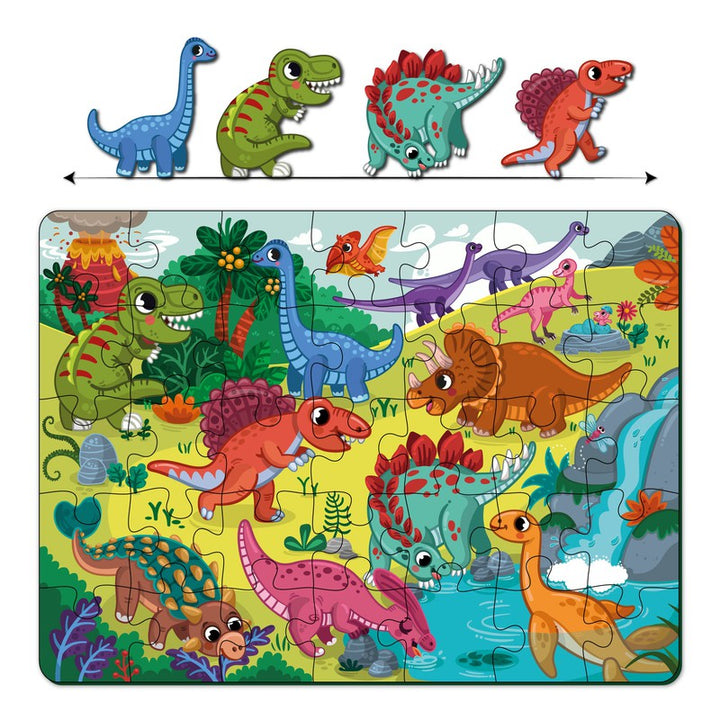 Dinosaurs World 48 Piece  Puzzle  with Booster Cards & Wooden Box