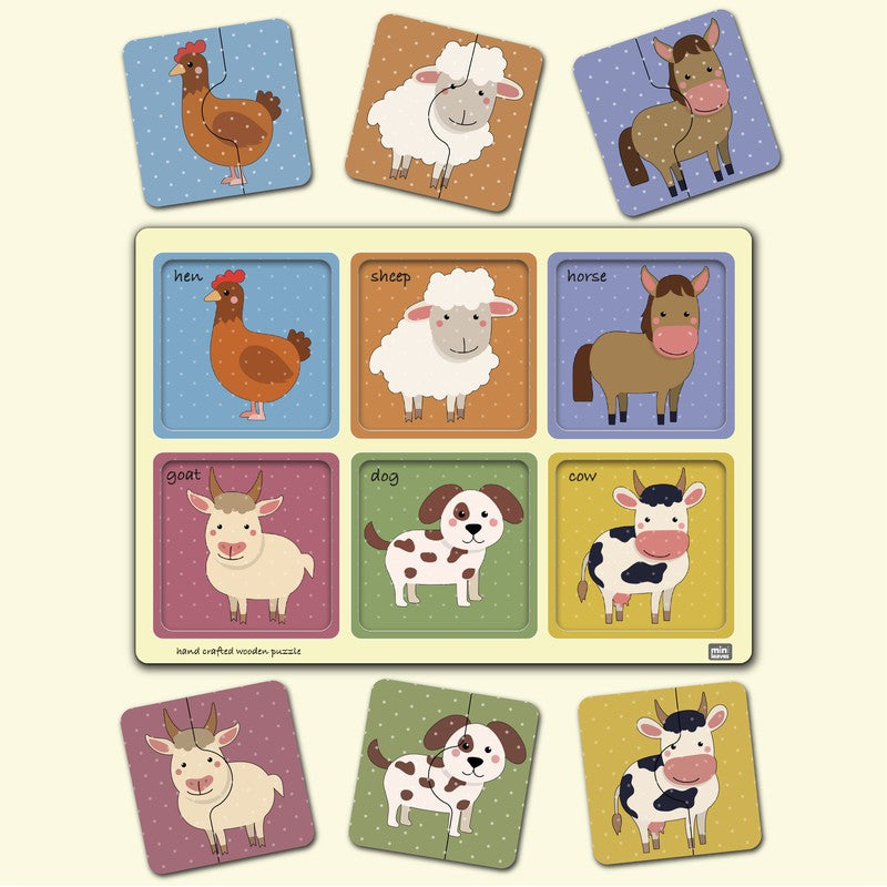 Farm Friends 2 Piece Puzzle (Set of 6)