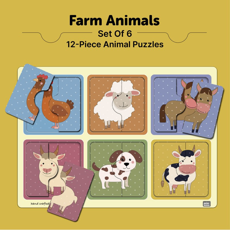 Farm Friends 2 Piece Puzzle (Set of 6)