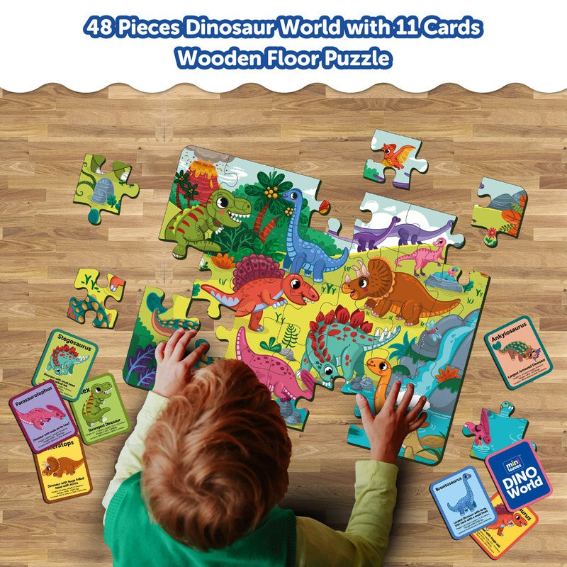 Dinosaurs World 48 Piece  Puzzle  with Booster Cards & Wooden Box