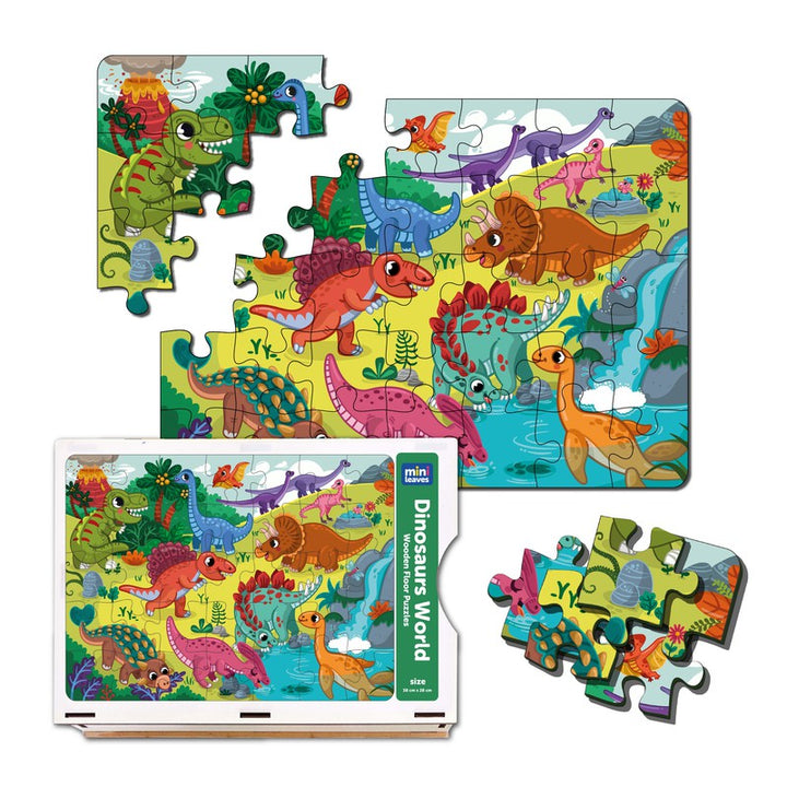 Dinosaurs World 48 Piece  Puzzle  with Booster Cards & Wooden Box