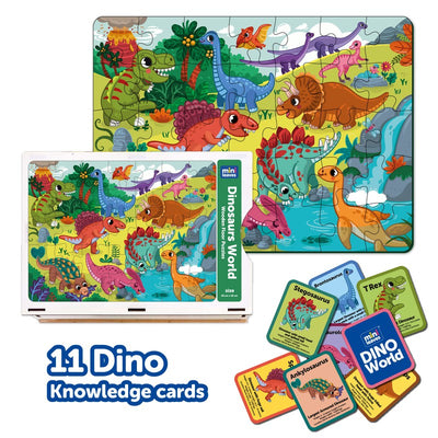 Dinosaurs World 48 Piece  Puzzle  with Booster Cards & Wooden Box