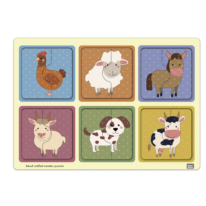 Farm Friends 2 Piece Puzzle (Set of 6)