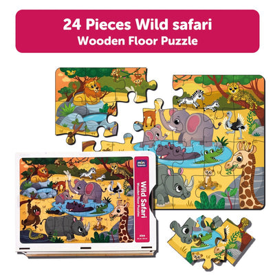 Wild Safari Animals 24 Pieces Wooden Jigsaw Floor Puzzle