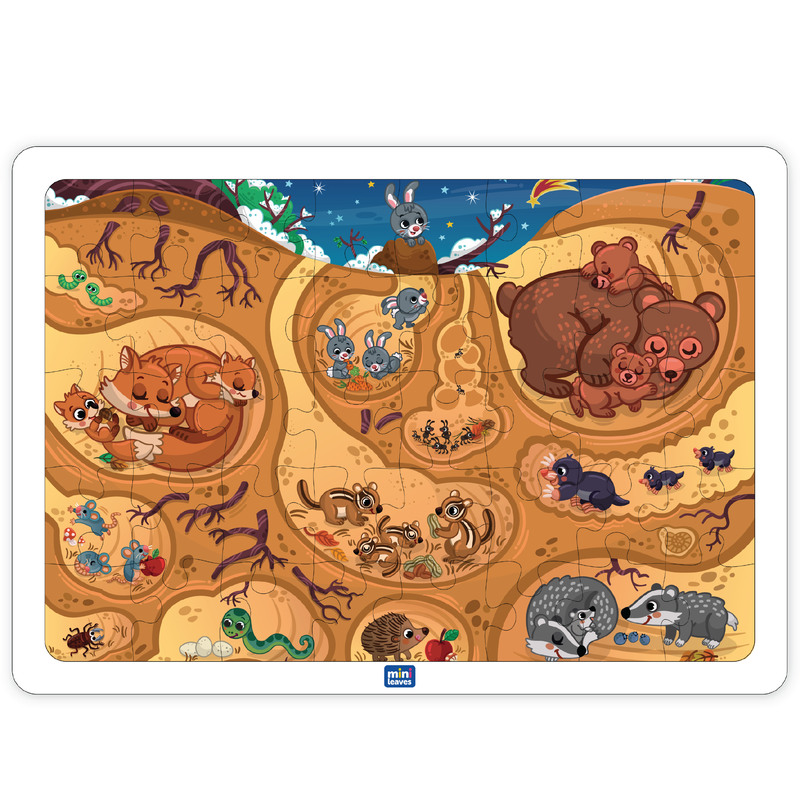 Baby Animals & Burrow 35 Piece Wooden Puzzle for Kids